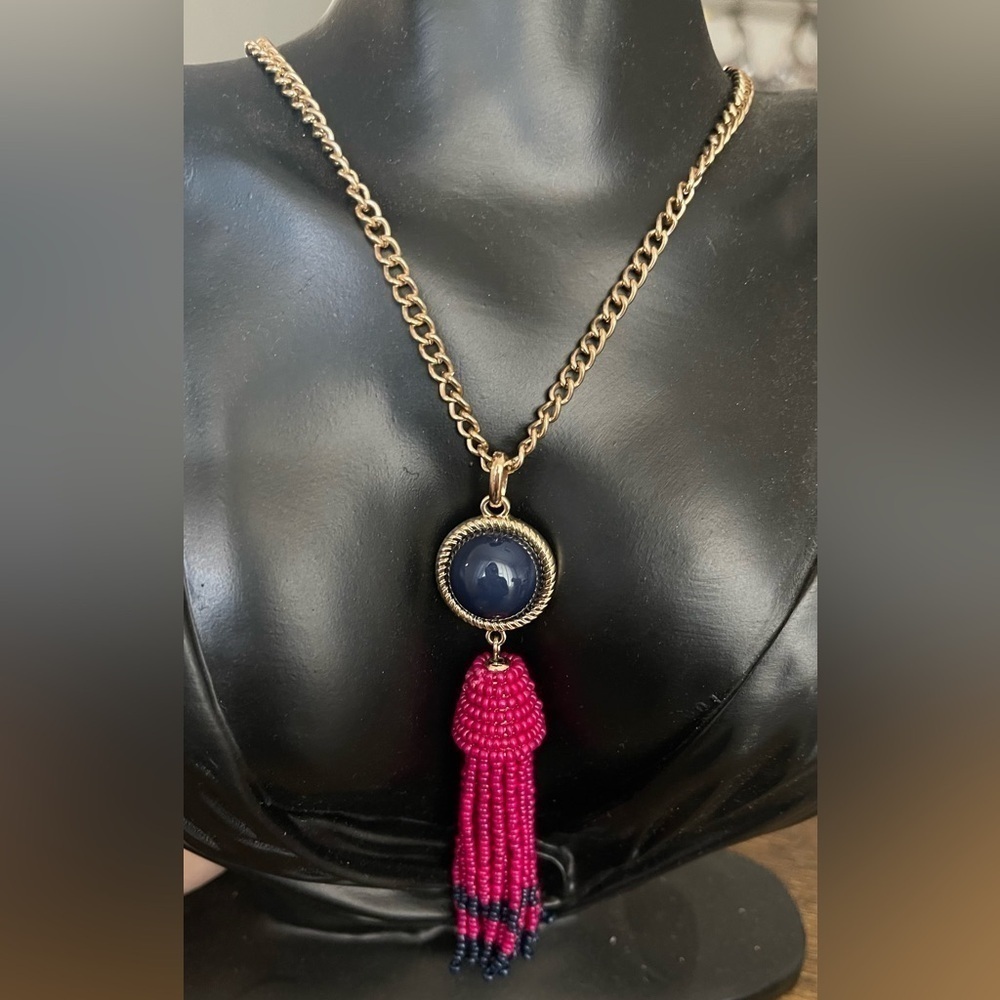 Long Talbots beaded gold tone necklace